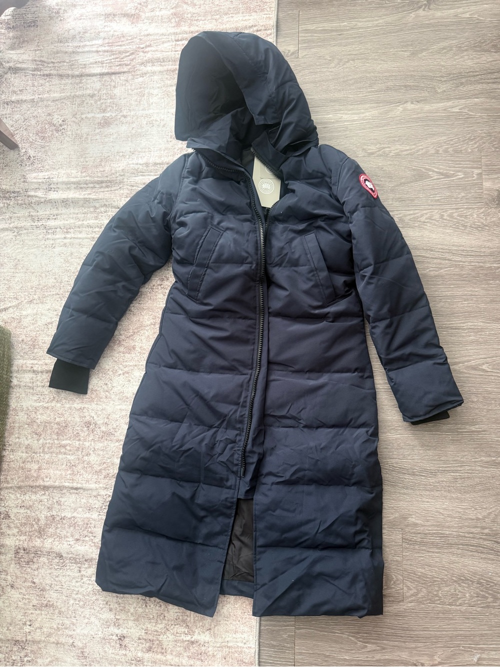 Canada Goose Navy Long Hooded Down Puffer Coat